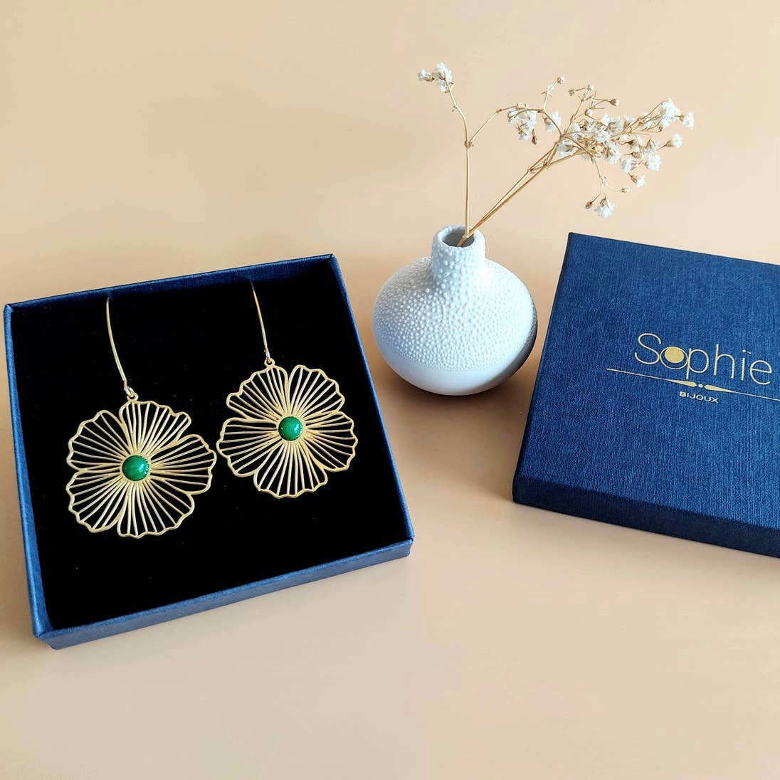 Boucles d’oreilles La naturelle agate verte