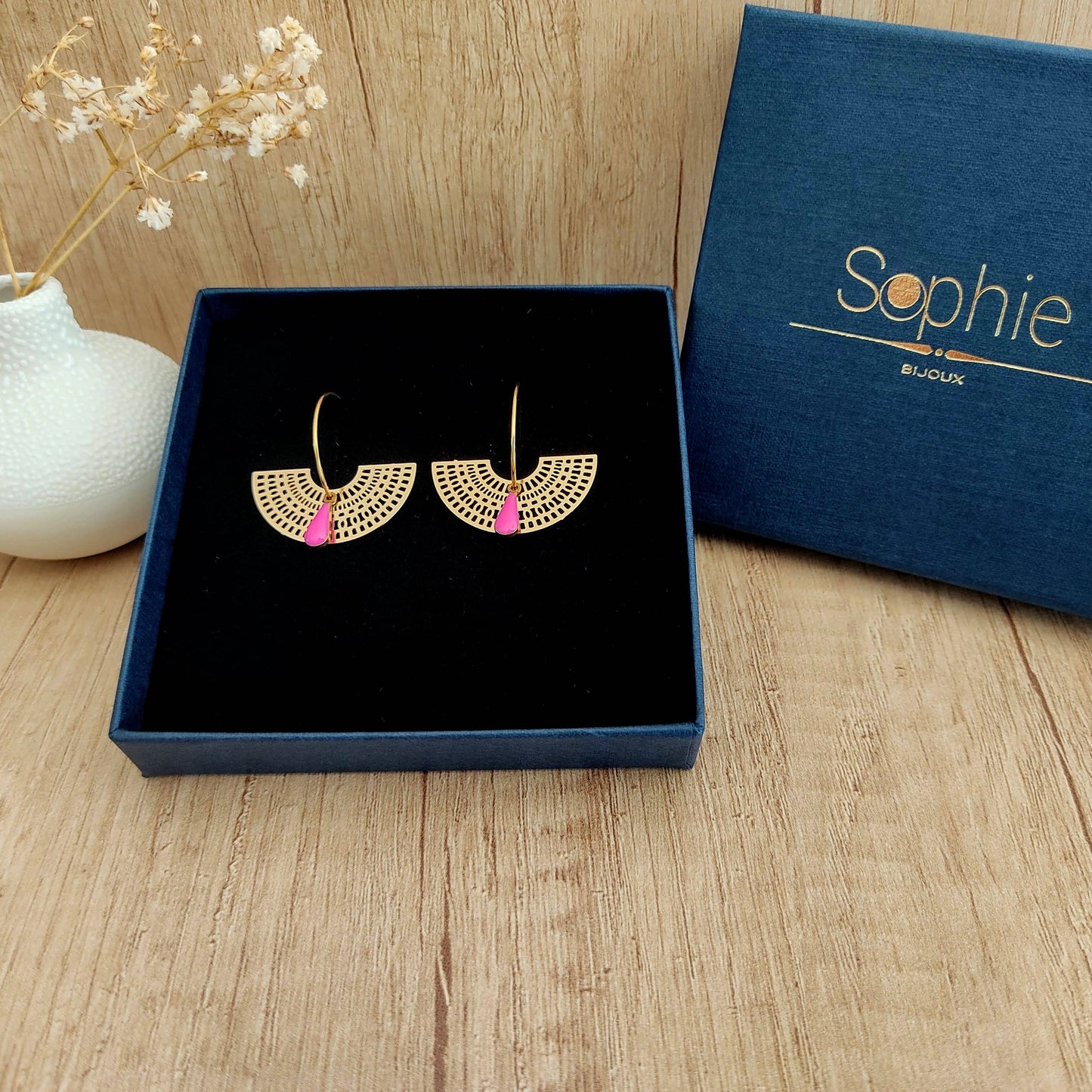 Boucles d’oreilles La lunaire rose fuschia