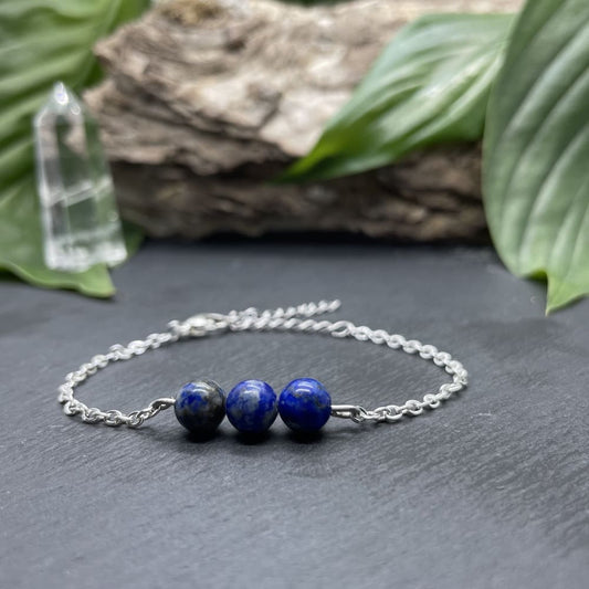 Bracelet argenté triperle avec pierres semi-précieuses