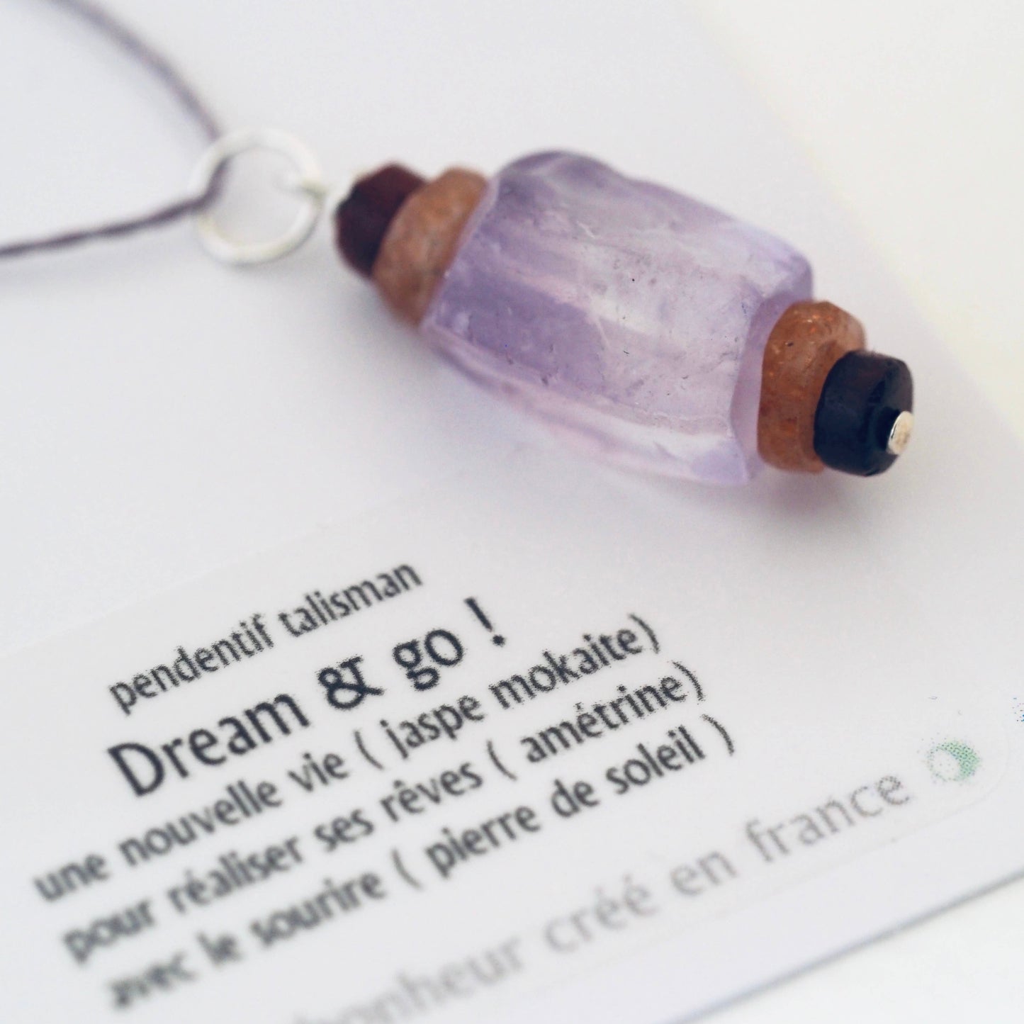 Pendentif talisman pierres semi-précieuses (message au choix)