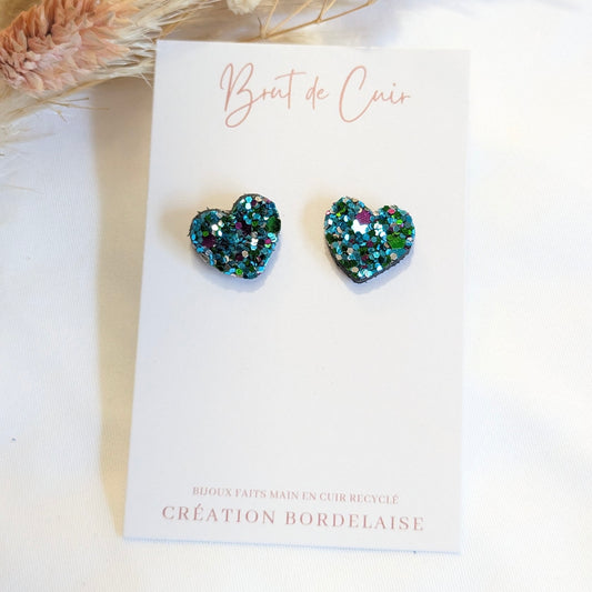 Boucles d'oreilles Puces cœur turquoise