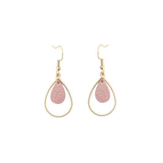 Boucles d’oreilles Goutte rose pailleté