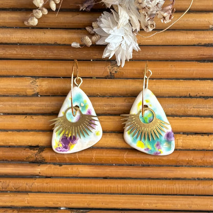 Boucles d'oreilles en céramique triangle multicolore