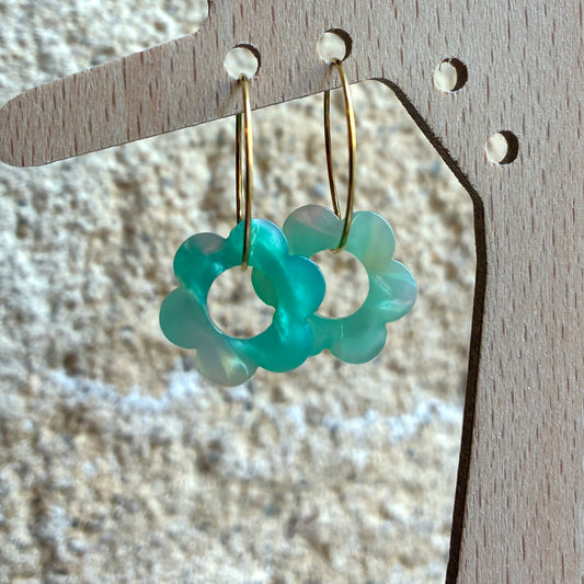 Boucles d’oreilles Flora vert d’eau blanc