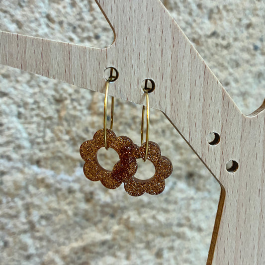 Boucles d’oreilles Flora bronze pailleté