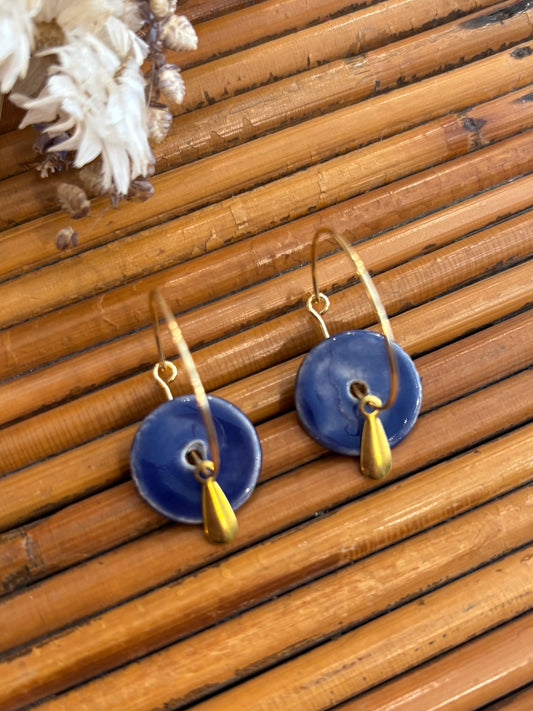 Boucles d'oreilles en céramique ronde bleu