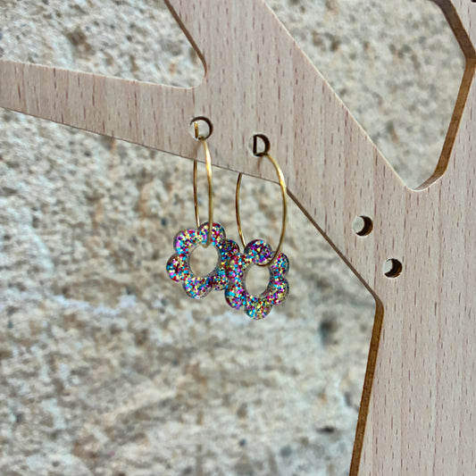 Boucles d’oreilles Flora multicolore pailleté