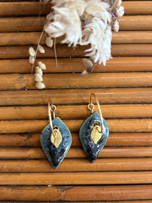 Boucles d'oreilles en céramique ovale vert bouteille