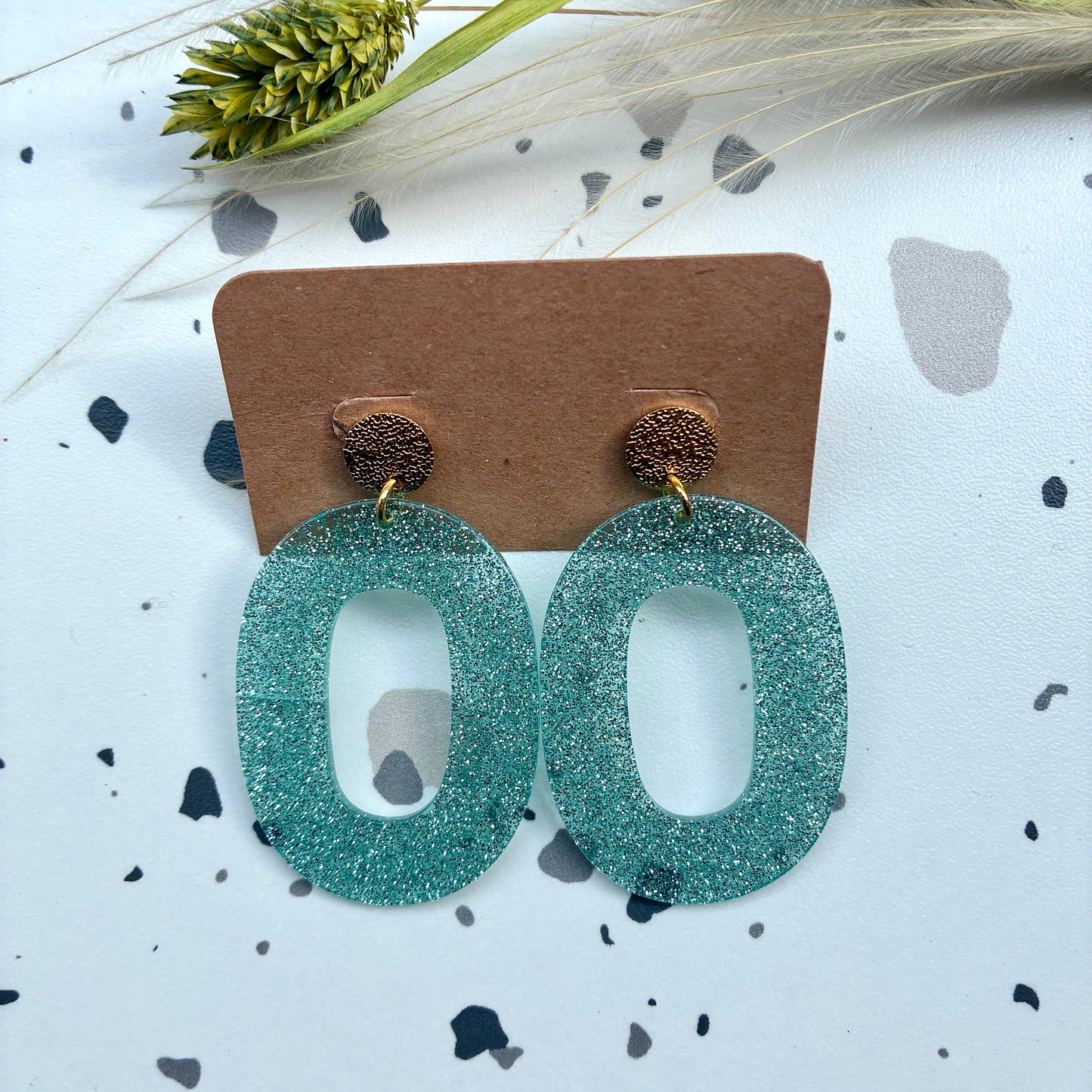Boucles d’oreilles Alba menthe pailleté