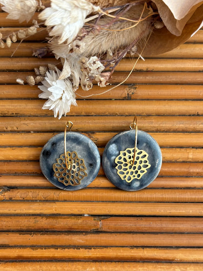 Boucles d'oreilles en céramique cercle bleu
