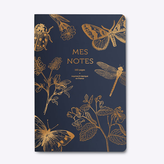 Carnet Dos Carré Papillons bleu marine