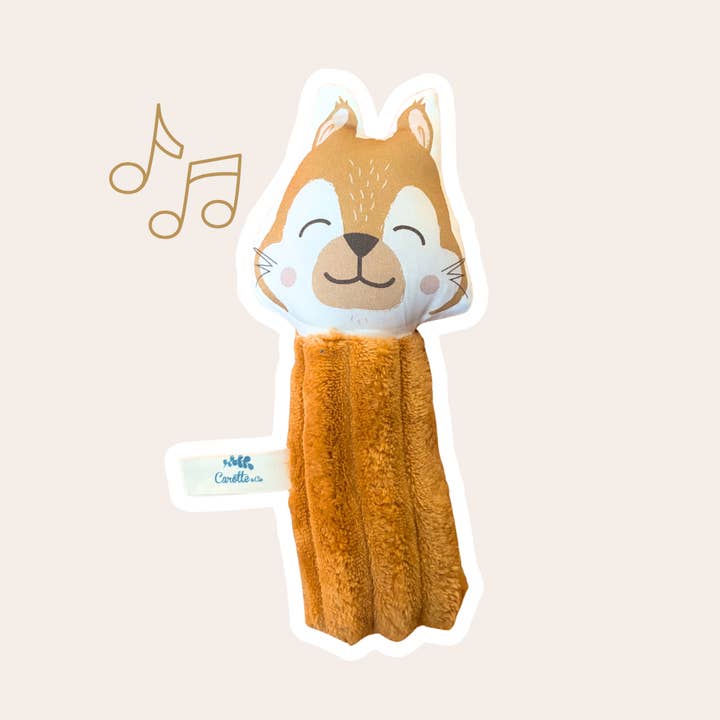 Hochet Écureuil camel et velour