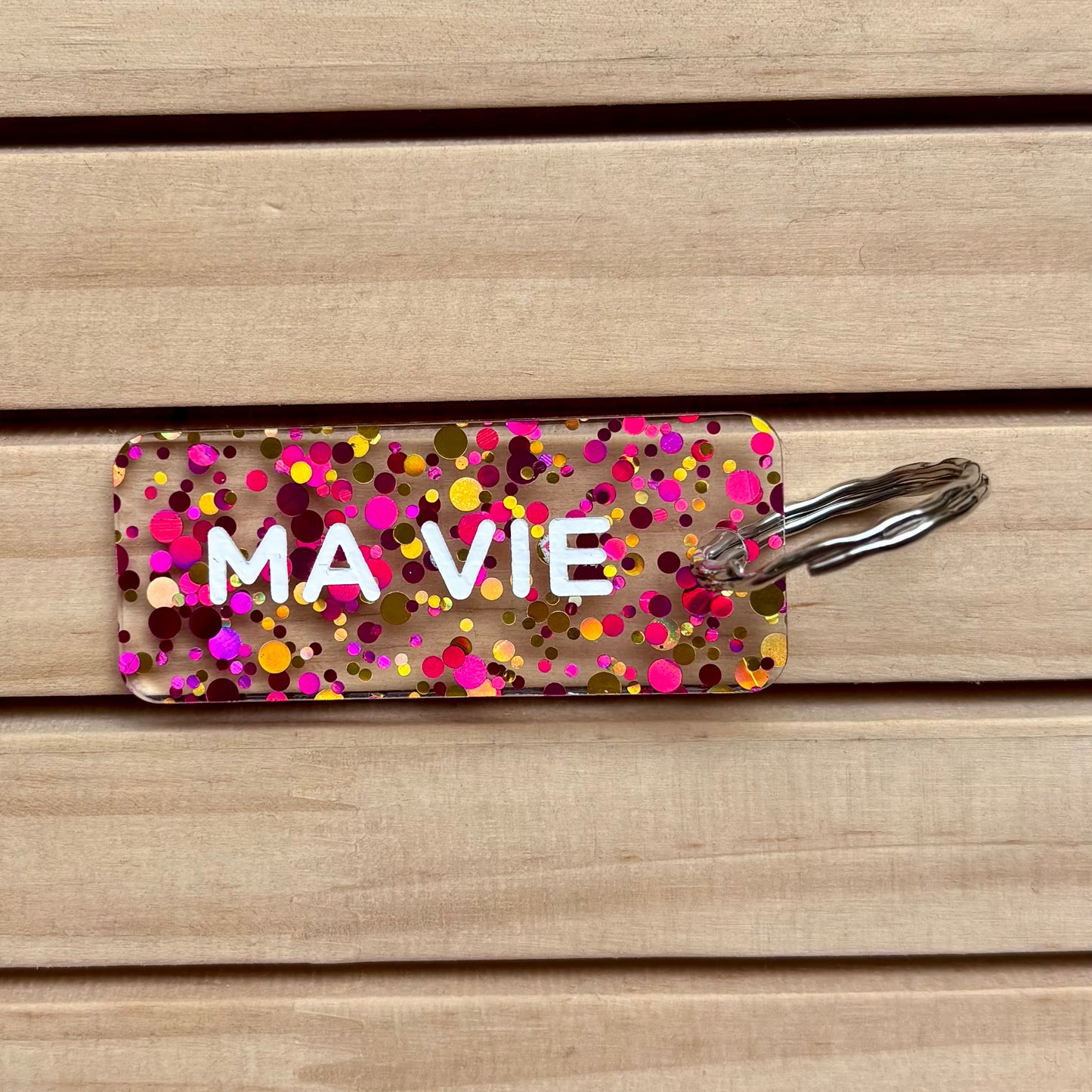 Porte-clés Ma vie fushia/or