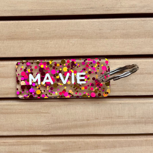 Porte-clés Ma vie fushia/or