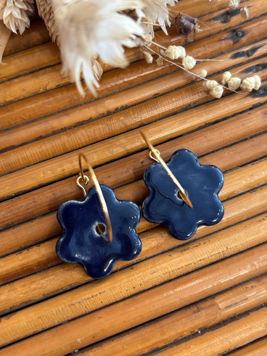Boucles d'oreilles en céramique Fleur bleu