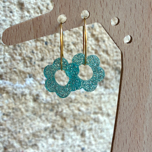 Boucles d’oreilles Flora bleu clair pailleté