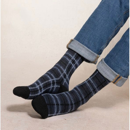 Chaussettes Laine Cachemire Écossais Noir  T43/46