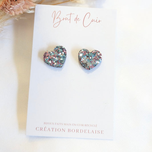 Boucles d'oreilles Puces cœur pastel