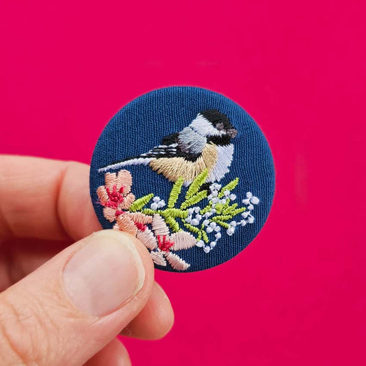 Broche petit format Mésange Nonnette Bleu