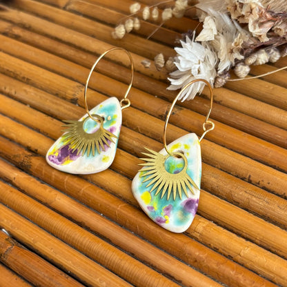 Boucles d'oreilles en céramique triangle multicolore
