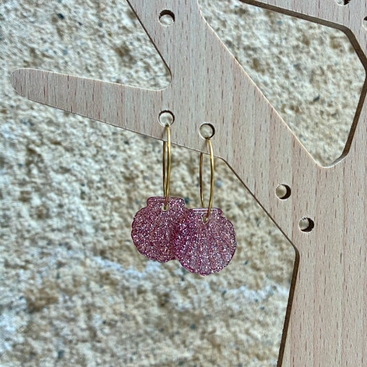 Boucles d’oreilles Ariel vieux rose pailleté