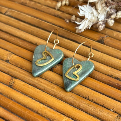 Boucles d'oreilles en céramique coeur vert