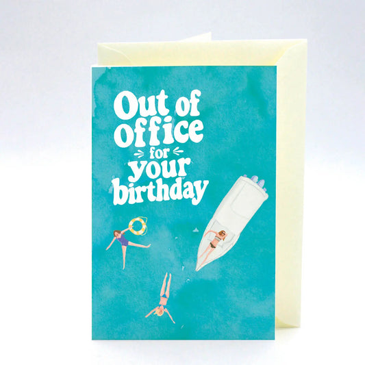 Carte anniversaire Baignade "Out of office"