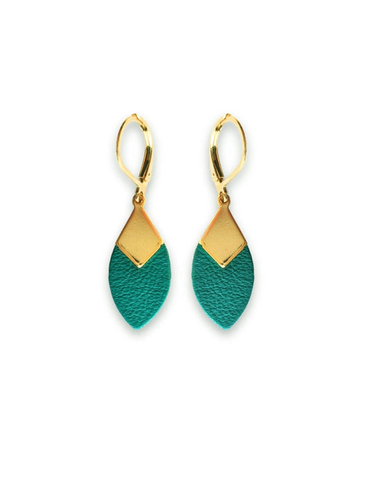 Boucles d’oreilles Plume vert canard