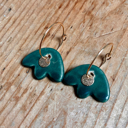 Boucles d'oreilles en céramique vagues vert profond