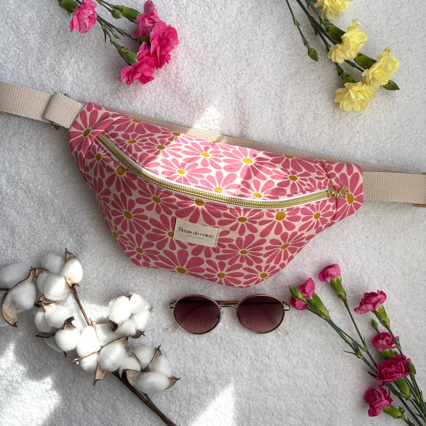 Sac banane - Marguerites rose