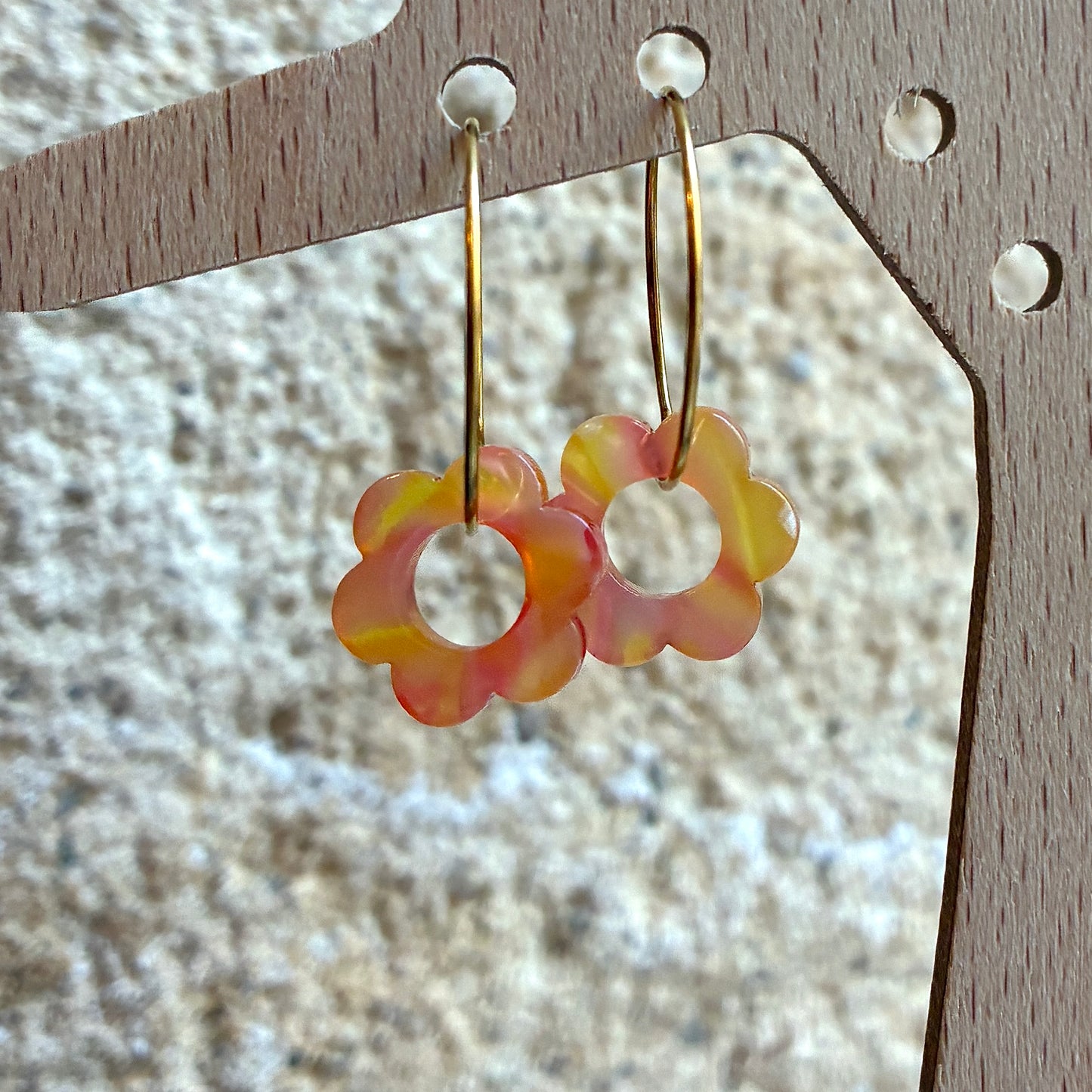 Boucles d’oreilles Flora mini orange et rose