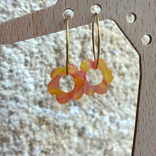 Boucles d’oreilles Flora mini orange et rose