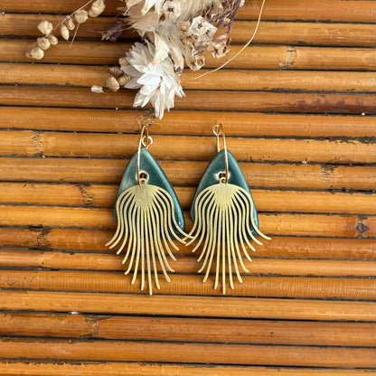 Boucles d'oreilles en céramique triangle vert et pieuvre