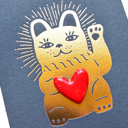 Pin’s en céramique cœur lucky cat rouge