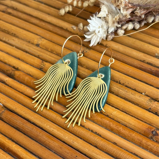 Boucles d'oreilles en céramique triangle vert et pieuvre