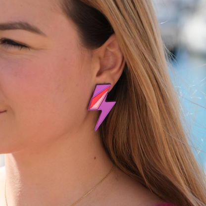 Boucles d’oreilles puces miroirs maxi éclair violet/rose/rouge