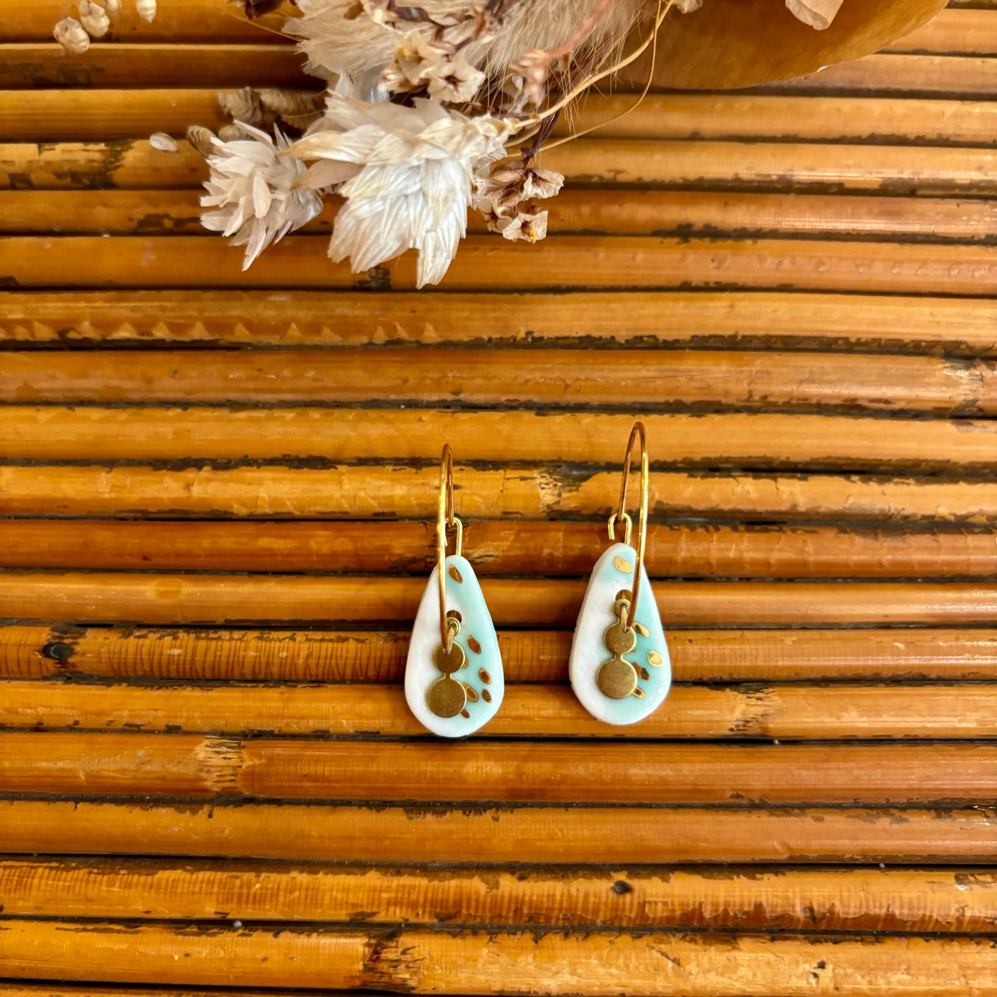 Boucles d'oreilles en céramique la larme bicolore