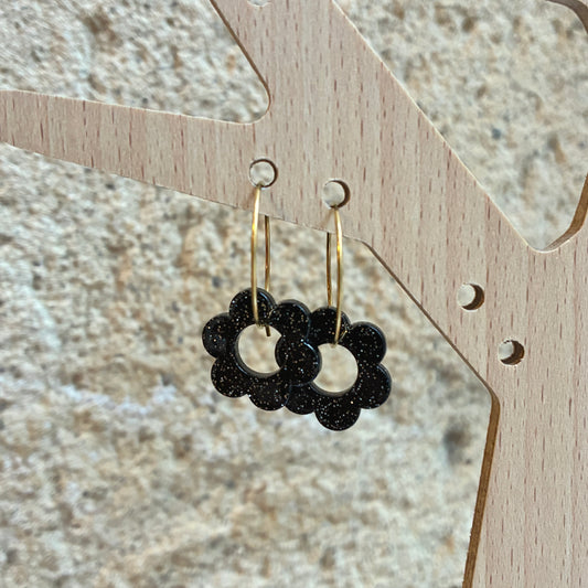 Boucles d’oreilles Flora noir pailleté