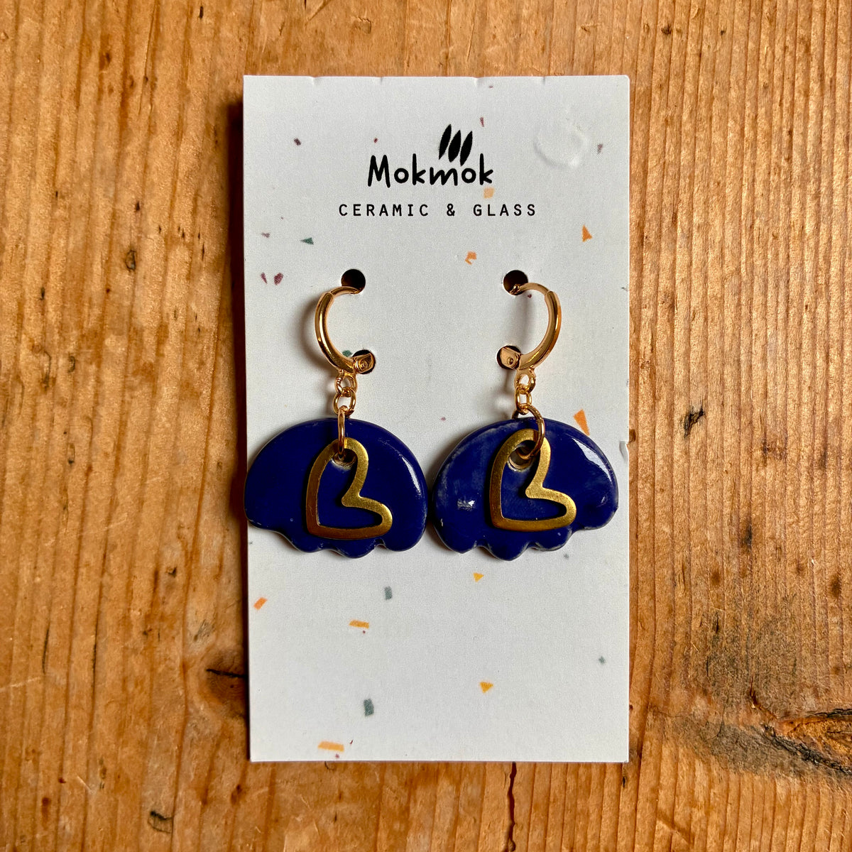 Boucles d'oreilles en céramique vagues bleu cœur