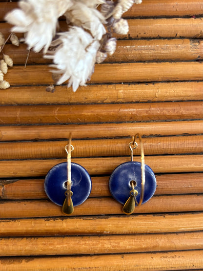 Boucles d'oreilles en céramique ronde bleu