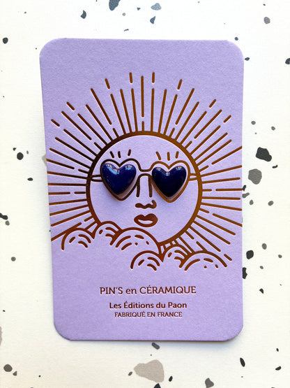 Pin’s en céramique petits cœurs sunshine bleu nuit