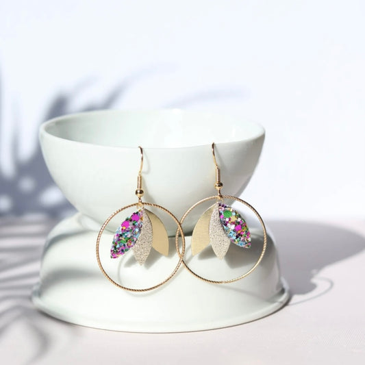 Boucles d’oreilles Louise paillettes et or