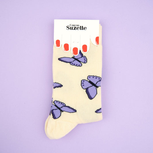 Chaussettes Papillon Mauve T35-44