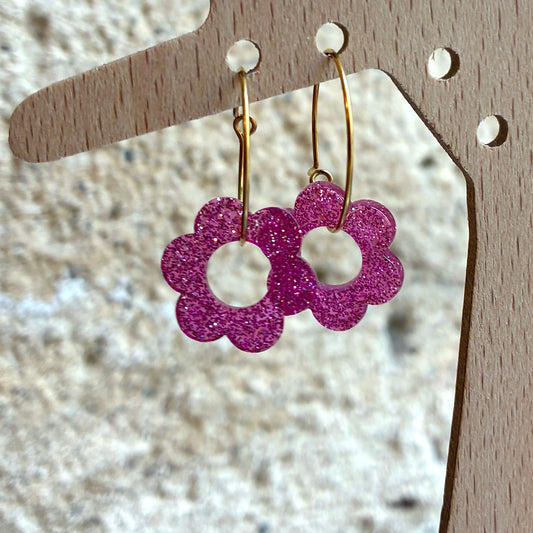 Boucles d’oreilles Flora rose pailleté