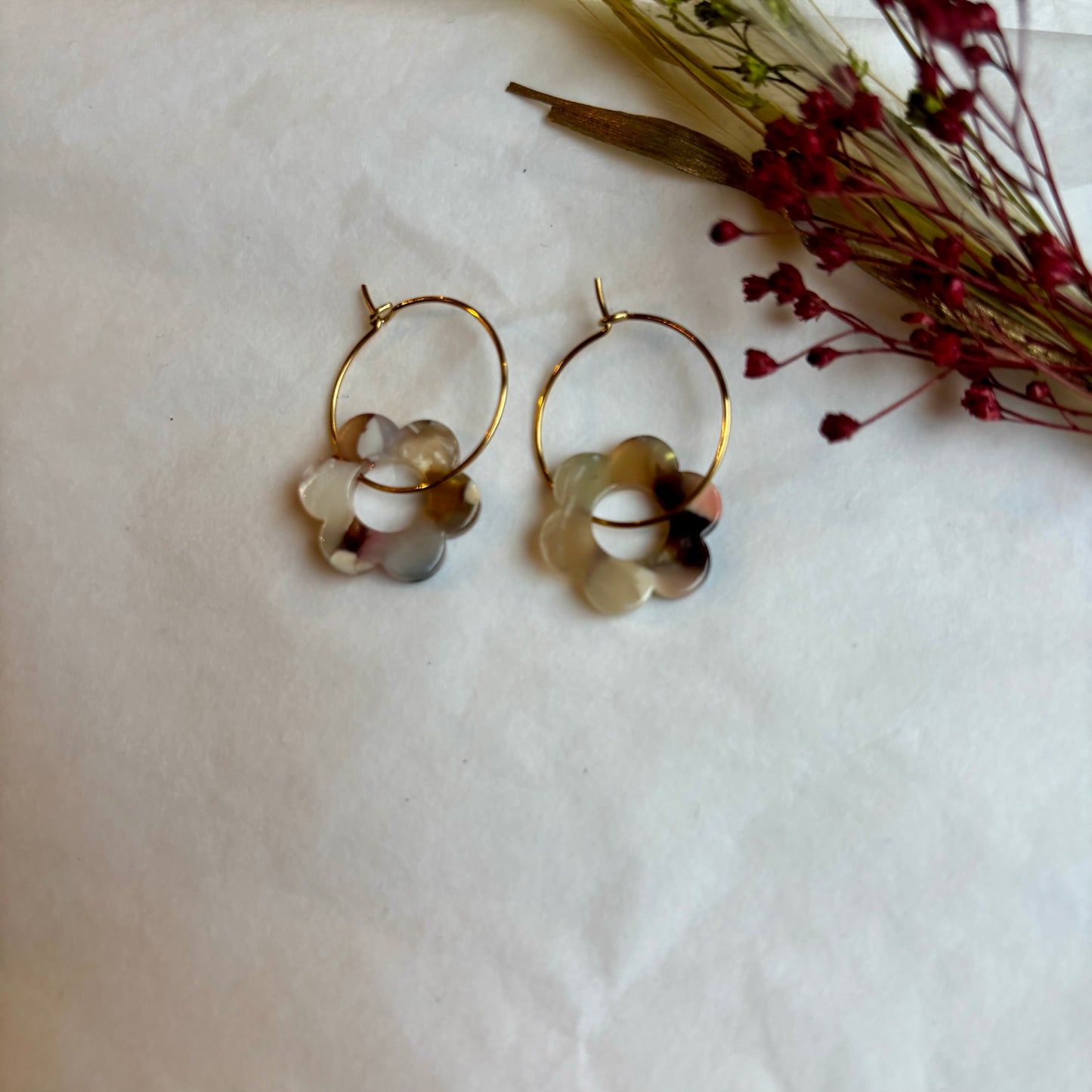 Boucles d’oreilles Flora marbré marron