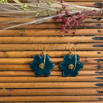 Boucles d'oreilles en céramique fleurs vertes canards