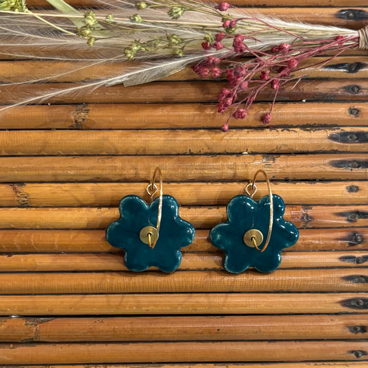 Boucles d'oreilles en céramique fleurs vertes canards