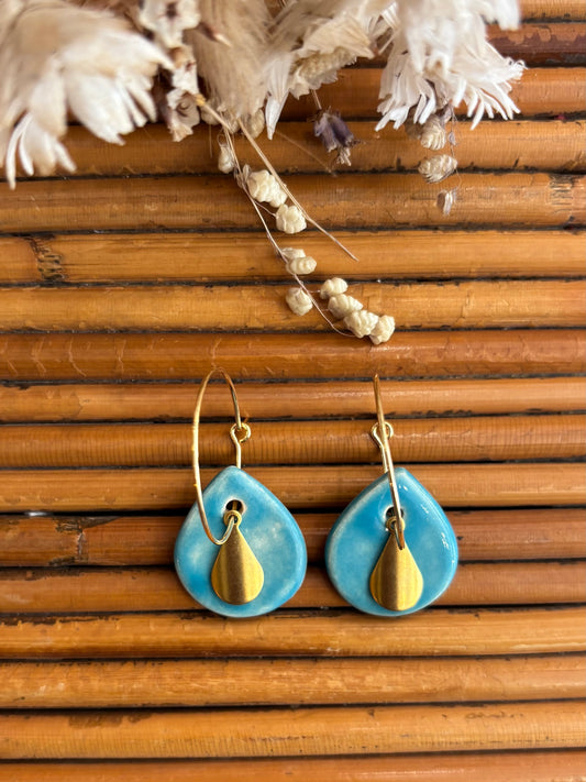 Boucles d'oreilles en céramique goutte bleu turquoise