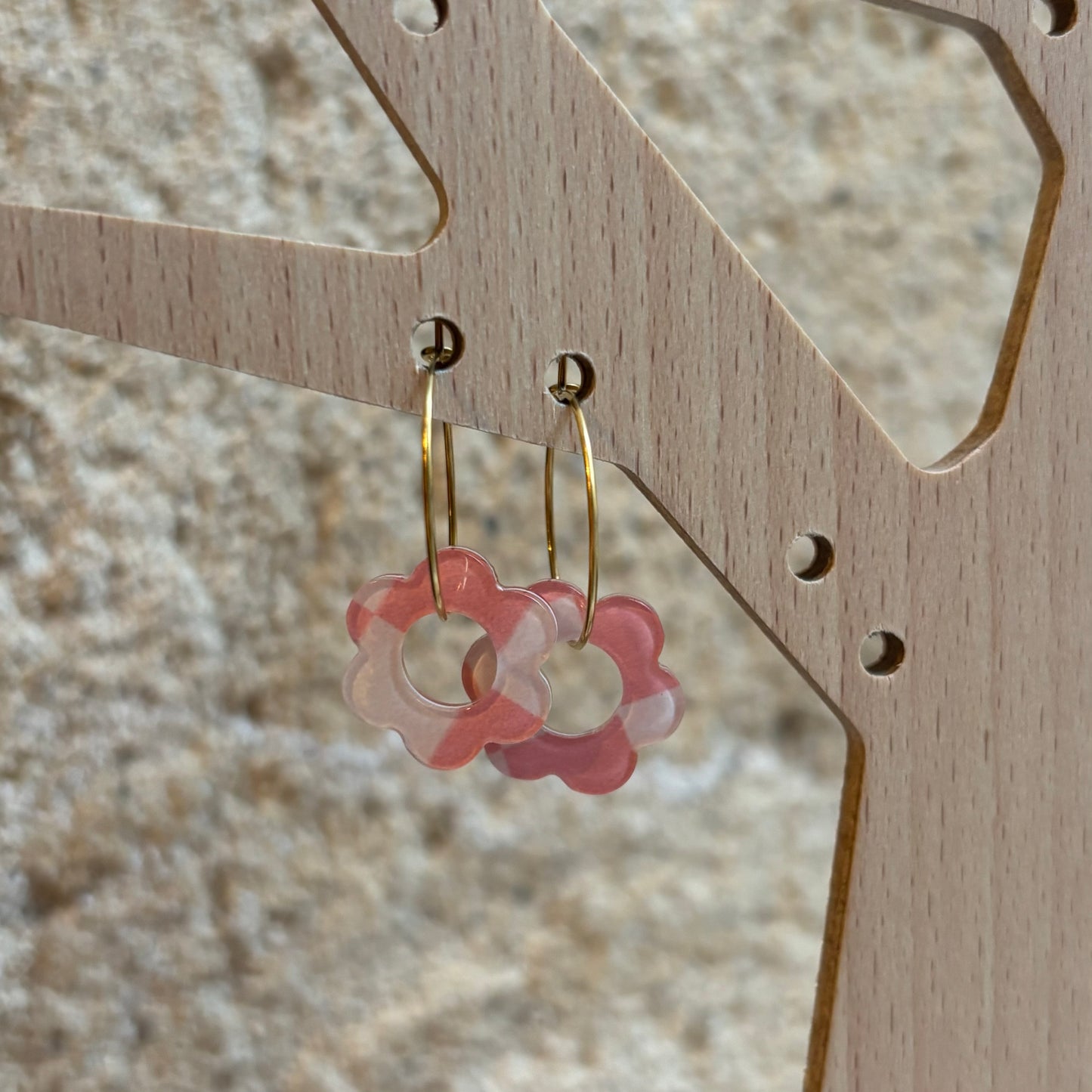 Boucles d’oreilles Flora rose et crème