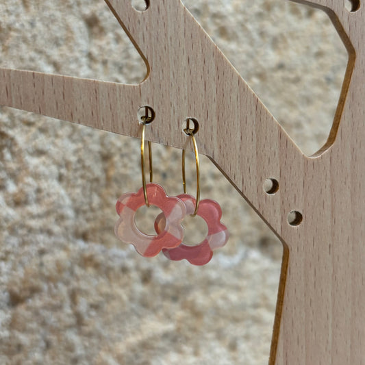 Boucles d’oreilles Flora rose et crème